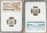 Anonymous. Ca. 211-208 BC. AR victoriatus (18mm, 4h). NGC Choice MS 5/5 - 5/5. Laureate head of Jupiter right; dotted border / ROMA, Victory standing ...