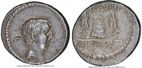 L. Livineius Regulus (42 BC). AR denarius (18mm, 7h). NGC Choice XF, bankers mark. Rome, 42 BC. Small bare head of the praetor L. Livineius Regulus ri...