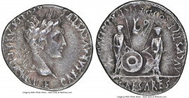 Augustus (27 BC-AD 14). AR denarius (20mm, 10h). NGC XF. Lugdunum, 2 BC-AD 4. CAESAR AVGVSTVS-DIVI F PATER PATRIAE, laureate head of Augustus right / ...