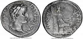 Tiberius (AD 14-37). AR denarius (19mm, 3.67 gm, 1h). NGC Choice VF 4/5 - 2/5. Lugdunum. TI CAESAR DIVI-AVG F AVGVSTVS, laureate head of Tiberius righ...