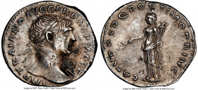 Trajan (AD 98-117). AR denarius (19mm, 6h). NGC XF. Rome, AD 103-111. IMP TRAIANO AVG GER DAC P M TR P, laureate bust of Trajan right, slight drapery ...