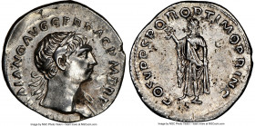 Trajan (AD 98-117). AR denarius (18mm, 6h). NGC XF, flan flaw. Rome, AD 103-111. IMP TRAIANO AVG GER DAC P M TR P, laureate head of Trajan right, drap...