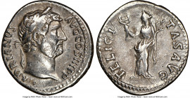 Hadrian (AD 117-138). AR denarius (18mm, 6h). NGC Choice VF. Rome, AD 134-138. HADRIANVS AVG COS III P P, bare head of Hadrian right / FELICI-TAS AVG,...