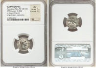 Antoninus Pius (AD 138-161). AR denarius (18mm, 3.40 gm, 7h). NGC AU 5/5 - 5/5. Rome, AD 145-147. ANTONINVS-AVG PIVS P P, laureate head right / CO-S I...