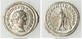 Caracalla (AD 198-217). AR denarius (20mm, 3.00 gm, 1h). About XF. Rome, AD 216. ANTONINVS PIVS AVG GERM, laureate head of Caracalla right / P M TR P ...