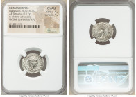 Elagabalus (AD 218-222). AR denarius (20mm, 2.17 gm, 6h). NGC Choice AU 4/5 - 4/5. Rome, AD 219. IMP CAES M AVR ANTONINVS AVG, laureate, draped bust o...