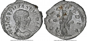 Julia Aquilia Severa (AD 220-222). AR denarius (19mm, 3.02 gm, 1h). NGC MS 4/5 - 3/5. Rome. IVLIA AQVILIA SEVERA AVG, draped bust of Julia Aquilia rig...