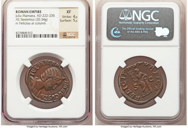Julia Mamaea (AD 222-235). AE sestertius (29mm, 20.34 gm, 12h). NGC XF 4/5 - 5/5...
