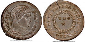 Crispus, as Caesar (AD 316-326). AE3 or BI nummus (19mm, 5h). NGC MS. Trier, 1st officina, AD 323-324. IVL CRIS-PVS NOB C, laureate head of Crispus ri...