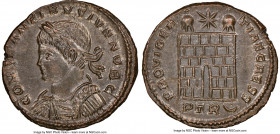 Constantine II, as Caesar (AD 337-340). AE3 or BI nummus (18mm, 12h). NGC MS. Trier, 1st officina, ca. AD 326. CONSTANTINVS IVN NOB C, laureate, drape...