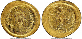 Justinian I the Great (AD 527-565). AV solidus (22mm, 4.46 gm, 6h). NGC MS 5/5 - 4/5. Constantinople, 5th officina, ca. AD 545-565. D N IVSTINI-ANVS P...