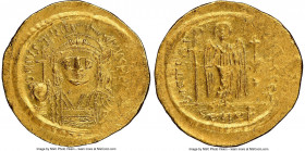 Justinian I the Great (AD 527-565). AV solidus (21mm, 4.48 gm, 6h). NGC MS 4/5 - 3/5, graffito, scratches. Constantinople, 3rd officina, ca. AD 545-56...