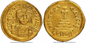 Tiberius II Constantine (AD 578-582). AV solidus (20mm, 4.44 gm, 6h). NGC MS 5/5 - 3/5, edge bend, clipped. Constantinople, 6th officina, AD 579-582. ...