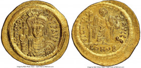 Maurice Tiberius (AD 582-602). AV solidus (22mm, 4.44 gm, 6h). NGC MS 5/5 - 4/5. Constantinople, 6th officina. o N mAVRC-TIb PP AVG, draped and cuiras...