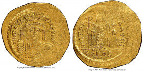 Maurice Tiberius (AD 582-602). AV solidus (23mm, 7h). NGC AU. Constantinople, 10th officina. o N mAVRC-TIb PP AVG, draped and cuirassed bust of Mauric...