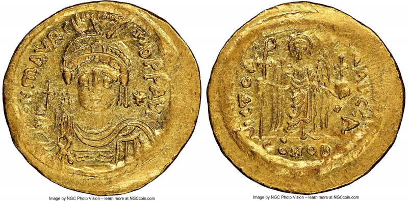 Maurice Tiberius (AD 582-602). AV light-weight solidus of 23 siliquae (22mm, 7h)...