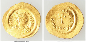 Maurice Tiberius (AD 582-602). AV tremissis (19mm, 1.47 gm, 7h). Choice XF, wrinkled, graffiti Constantinople, ca. AD 583-602. D N TIbЄ-RI P P AVG, pe...
