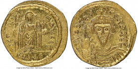 Phocas (AD 602-610). AV solidus (21mm, 4.48 gm, 7h). NGC MS 5/5 - 4/5. Constantinople, 3rd officina, AD 607-609. o N FOCAS-PЄRP AVG, crowned, draped a...