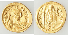 Phocas (AD 602-610). AV solidus (22mm, 4.46 gm, 6h). Choice VF, wavy flan. Constantinople, 5th officina, AD 607-609. d N FOCAS-PЄRP AVG, crowned, drap...