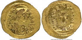 Phocas (AD 602-610). AV tremissis (17mm, 1.47 gm, 6h). NGC MS 4/5 3/5, wavy flan, clipped. Constantinople, AD 602-610. d N FOCAS-PЄR AVG, pearl-diadem...
