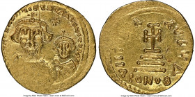 Heraclius (AD 610-641), with Heraclius Constantine. AV solidus (20mm, 4.44 gm, 8h). NGC MS 3/5 - 3/5, edge bend. Constantinople, 4th officina, ca. AD ...