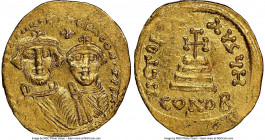 Heraclius (AD 610-641) and Heraclius Constantine. AV solidus (19mm, 4.31 gm, 6h). NGC MS 4/5 - 3/5, brushed, clipped. Constantinople, 8th officina, ca...