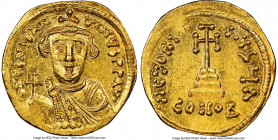 Constans II Pogonatus (AD 641-668). AV solidus (20mm, 4.34 gm, 6h). NGC MS 5/5 - 4/5. Constantinople, 1st officina. d N CONStAN-tINЧS PP AVG, bust of ...