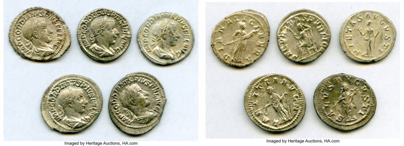 ANCIENT LOTS. Roman Imperial. Gordian III (AD 238-244). Lot of five (5) AR denar...