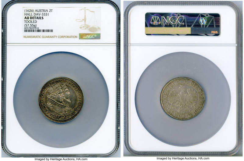 Archduke Leopold 2 Taler ND (1626) AU Details (Tooled) NGC, Hall mint, KM639, Da...