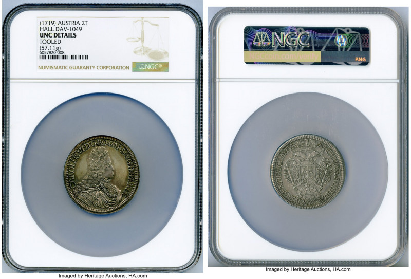 Karl VI 2 Taler ND (1719) UNC Details (Tooled) NGC, Hall mint, KM1595, Dav-1049....