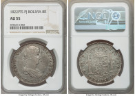 Ferdinand VII 8 Reales 1822 PTS-PJ AU55 NGC, Potosi mint, KM84. Decent strike, steely gray toning muting any visible luster. 

HID09801242017

© 2...