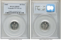 Elizabeth II 3-Piece Lot of Certified 10 Tokens 1965 PCGS, 1) 10 Tokens - MS65, TT-10.2A. Label reads 10.1A 2) 10 Tokens - MS63, TT-10.2B, Label reads...