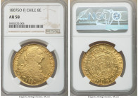 Charles IV gold 8 Escudos 1807 So-FJ AU58 NGC, Santiago mint, KM54. Grainy textured portrait with a few scuffs in front, rest of coin exhibits residua...