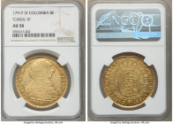 Charles IV gold 8 Escudos 1791 P-SF AU58 NGC, Popayan mint, KM62.2. CAROL IV legend with portrait of Charles III. Accurately graded yet significant lu...