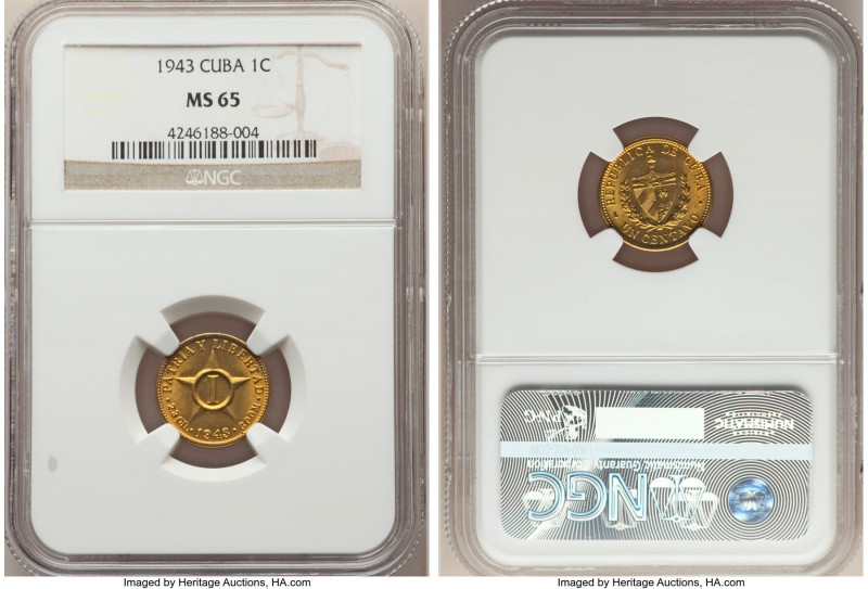 Republic 3-Piece Lot of Certified Centavos 1943 NGC, 1) Centavo - MS65 2) Centav...