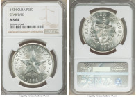 Republic "Star" Peso 1934 MS64 NGC, Philadelphia mint, KM15.2. Untoned with satin mint bloom. 

HID09801242017

© 2020 Heritage Auctions | All Rig...