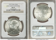 Republic 4-Piece Certified "Jose Marti Centennial" Set 1953 NGC, 1) Centavo - MS65, KM26 2) 25 Centavos - MS65, KM27 3) 50 Centavos - MS63, KM28 4) Pe...