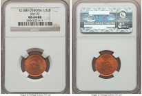 Menelik II Pair of Certified 1/32 Birr EE 1889 (1896) NGC, KM10. Grades: (1) MS64 Red and Brown and (1) MS64 Red. This issue was struck from dies inte...