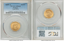 Napoleon III gold 10 Francs 1859-A MS64 PCGS, Paris mint, KM784.3, Gad-1014. 

HID09801242017

© 2020 Heritage Auctions | All Rights Reserved