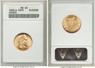 Napoleon III gold 20 Francs 1868-A MS63 ANACS, Paris Mint, KM801.1. Exceptional golden surfaces with lots of luster.

HID09801242017

© 2020 Herit...
