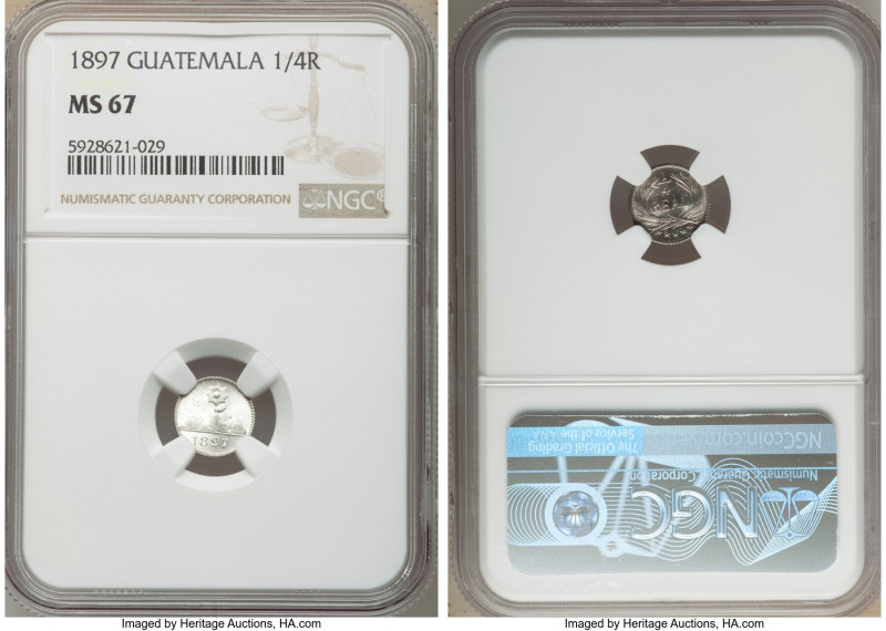 Republic 5-Piece Lot of Certified 1/4 Reales 1897 MS67 NGC, KM162. Sold as is, n...