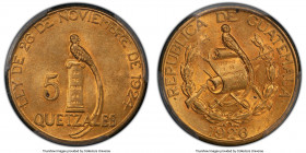 Republic gold 5 Quetzales 1926-(P) MS63 PCGS, Philadelphia mint, KM244.

HID09801242017

© 2020 Heritage Auctions | All Rights Reserved