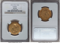 Parma. Maria Luigia gold 40 Lire 1815 AU58 NGC, KM-C32. First year of two year type. Napoleonic issue since Maria Luigia was married to Bonaparte. AGW...