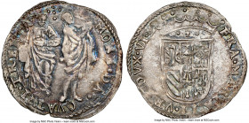 Urbino. Francesco Maria II 30 Quattrini ND (1574-1624) AU58 NGC, 27mm. 2.65gm. Ash-gray and rose toning with cerulean highlights. 

HID09801242017
...