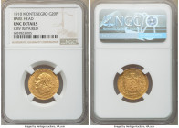 Nicholas I gold "Golden Jubilee" 20 Perpera 1910 UNC Details (Obverse Repaired) NGC, KM11. Holder lists as bare head variety however it is the Laureat...
