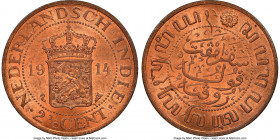 Dutch Administration. Wilhelmina 2-1/2 Cents 1914-(u) MS65 Red and Brown NGC, Utrecht mint, KM316. Fully struck with predominant red surfaces. 

HID...