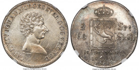 Carl XIV Johan 1/2 Speciedaler 1824-JMK AU58 NGC, Kongsberg mint, KM289, ABH-19B. Borderline uncirculated offering in both appeal and appearance, poss...