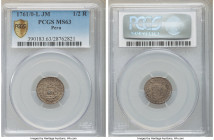 Charles III 1/2 Real 1761/0 LM-JM MS63 PCGS, Lima mint, KM60.

HID09801242017

© 2020 Heritage Auctions | All Rights Reserved