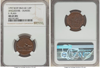 Angusshire. Dundee copper Farthing Token 1797 MS65 Brown NGC, D&H-42. Plain edge. SIC ITUR AD OPES Horse drawn cart with bundles / DUNDEE FARTHING Tra...