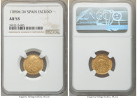 Charles III gold Escudo 1785 M-DV AU53 NGC, Madrid mint, KM416.1. 

HID09801242017

© 2020 Heritage Auctions | All Rights Reserved